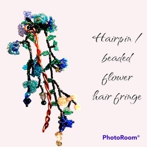 Mixed Blue beaded flower hair pin
